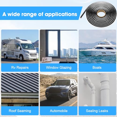 Riisoyu Butylrundschnur, 4m x 8mm Butylrundschnur Schwarz Butylschnur Butyl Dichtungsband Wasserdichtes Butylband für Auto-LKW-Scheinwerfer Fenster, Tür, Windschutzscheibe, Haushaltsgeräte