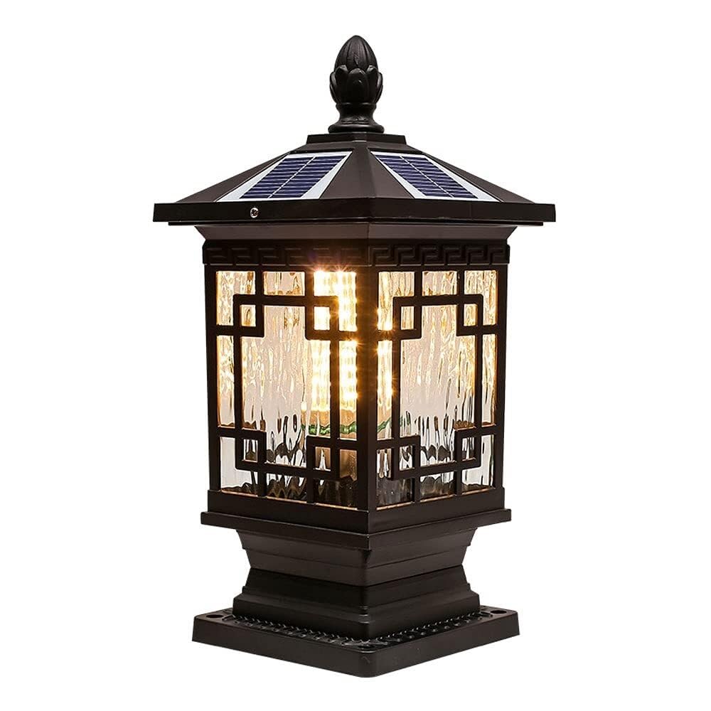 QUSYZD Solar Column Light Vintage Outdoor Pillar Post Lights, Hammered Glass Exterior Deck Yard Pedestal Lamp, Solar Powered Pedestal Bollard Lights for Entrance Garden Drivewa,