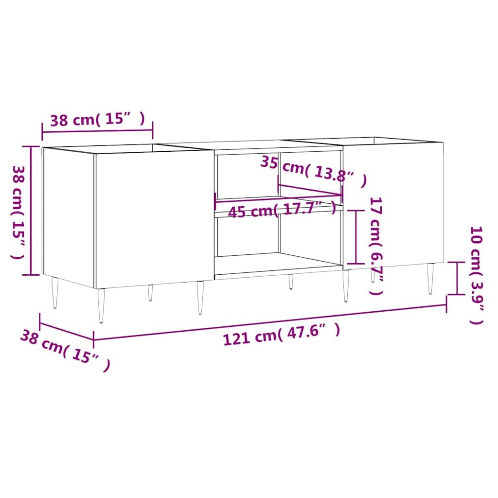 Hothingwell Mobile Porta Dischi Grigio Cemento 121x38x48 cm, Scaffale Vinili in Legno Multistrato con Piedini in Ferro, Mobile per Giradischi e Dischi LP
