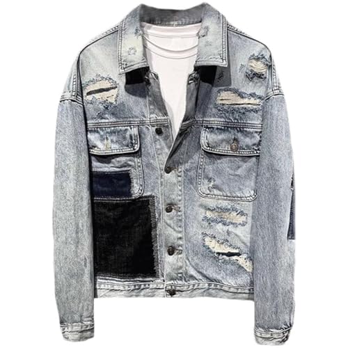Veste en jean pour homme décontractée blouson denim vintage lavé GUOYUXIAO outerwear