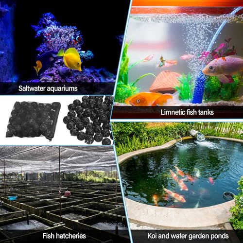Image of CHENGU 500 Pieces Bio Filter Balls Black Bio Balls for Aquarium Pond Filters Bulk 1.02 Inch Internal Bioball Media with 5 Pieces Filter Media Mesh Bags with Zipper for Aquarium Fish Tank Pond