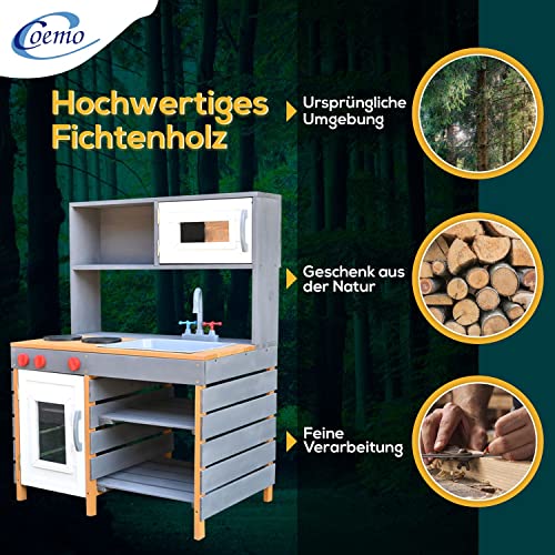 Coemo Matschküche ROSI, Kinder-Outdoor-Spielküche aus Massivholz, Gartenküche mit Wasserwanne, Buddel- & Matschtisch für… – Bild 5