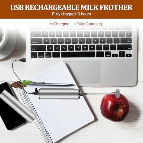 Montalatte Elettrico,Frullino Montalatte,Frullino Elettrico Usb Ricaricabile Schiumatore Latte,3 Velocità Regolabile 2 Fruste Elettriche Per Caffè, Latte, Cappuccino - 5