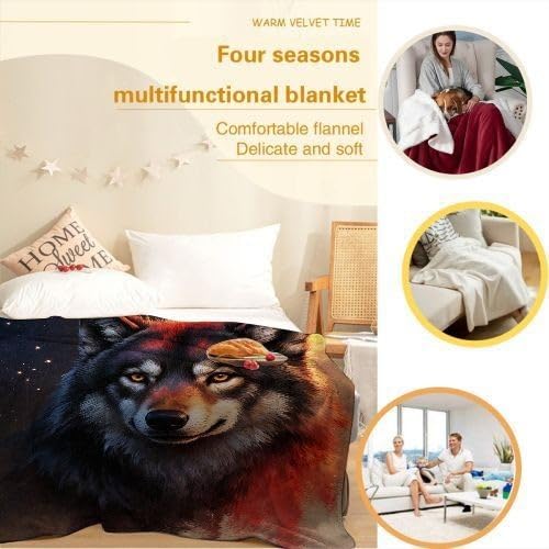 Manta para Sofá 240x260 cm Lobo Adolescente de Colores, Manta de Franela Extra Grande Premium, Ligera y Antiarrugas, Multiusos para Sofá, Picnic, Uso Doméstico y Exterior, AQ6186