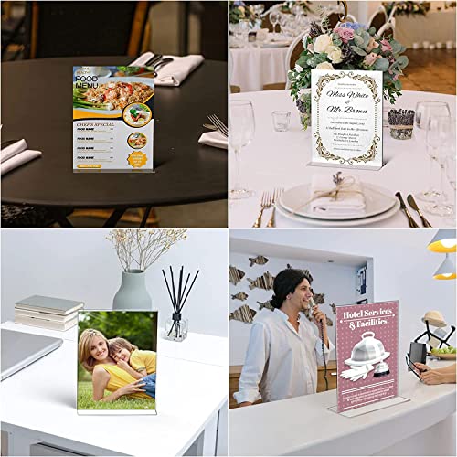 Image of Shuban Acrylic Sign Holder Table Sign Holder Double Sided T Shape Clear Plastic Desktop Display Holder Vertical Menu Stand Sign Holders for School, Office, Hotel, Party (04 X 6 Inch -2Pcs)