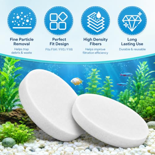 Image of Fine Filter Water Polishing Pads for Fluval FX4 FX5 FX6,12 Pack | Extra Thick Micro-Fine Polyester,White Color ,Filter Media Canister Aquarium Quick Clear Pads,,Promotes Healthy Water