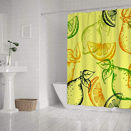 Rideau de douche polyester citrons 66x72 cm lavable machine avec crochets