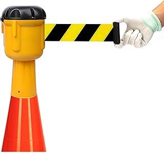 Cone-Mounted Retractable Belt Barrier, 32FT Retractable Traffic Cone Topper Tape, for Blocking Traffic and Pedestrian Areas,with Lock Button(A,10M(32FT))