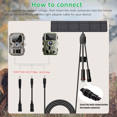 Image of FUTUREZEN Solar Panel for Trail Camera, 10W Solar Battery Charger with 10400mAh Battery, 5V /12V Adjustable Output, USB-C & DC Plugs, IP66 Waterproof, 360 Adjustable Mount, 9.8ft Cable