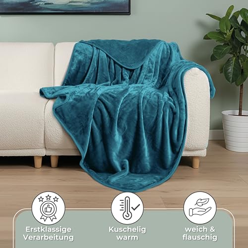 Gräfenstayn® Kuscheldecke Cashmere-Feeling - super weich & flauschig - Dicke & warme Fleecedecke - kuschelige Sofadecke, Wohndecke & Tagesdecke - Überwurf Decke Sofa, Couch (Petrol-Grün, 150x200 cm)
