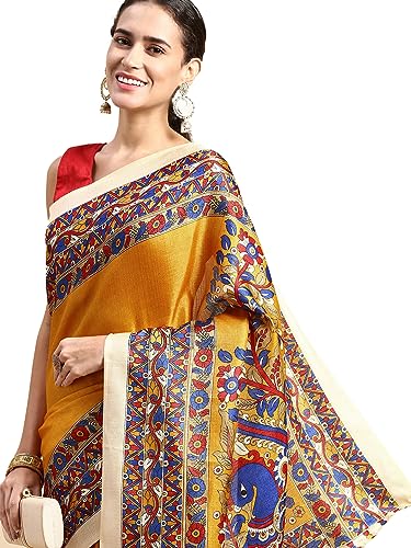 Image of RANI SAAHIBA Women's Art Silk Kalamkari Saree With Blouse Piece