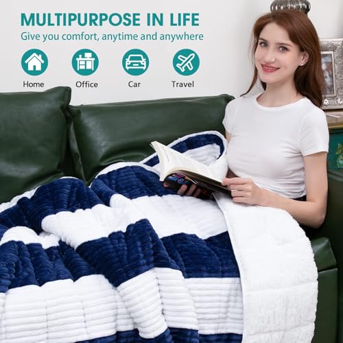 Image of Sherpa Weighted Blanket for Adults 15lbs, 48 inchx72 inch, Twin Full Size Fuzzy Heavy Throw Blanket for 140-160lbs, Microfiber Soft Thick Big Blankets Weighted Comforter Breathable Gift for Sleeping, Navy