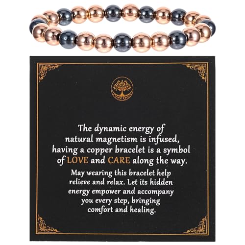 Copper Bracelet for Women and Men Hematite Beaded Stretch Bracelet with Healing Crystals Adjustable Chakra Balancing Jewelry for Energy Anxiety Relief Gift for Friends Couples Family