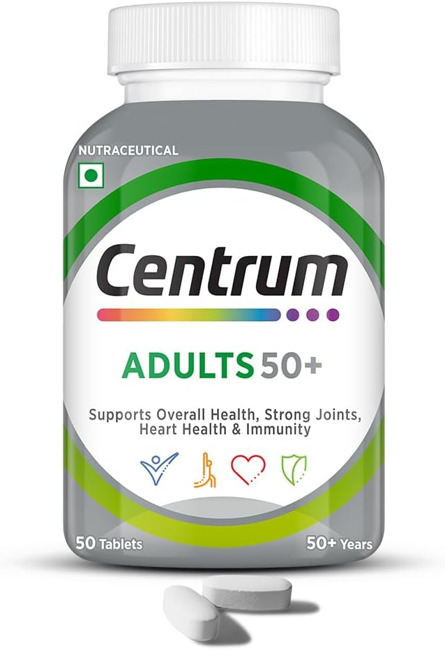 Centrum Adults 50+ Multivitamin Tablet for Men & Women|With 23 Vital Nutrients including Zinc,Magnesium, Vitamin B,C,D, Calcium for Energy, Strong Joints, Immunity and Heart Health|Veg - 50 tablets
