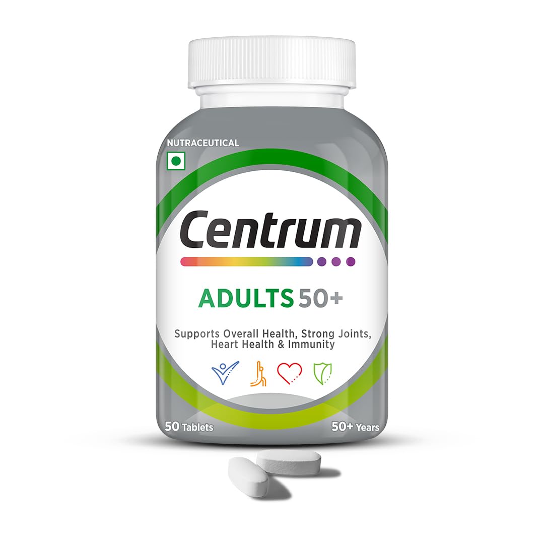 Centrum Adult 50+, World's No.1 Multivitamin with Calcium, Vitamin D3 & 21 other Nutrients for Overall Health, Strong Joints & Heart Health (Veg) 50 Tablets