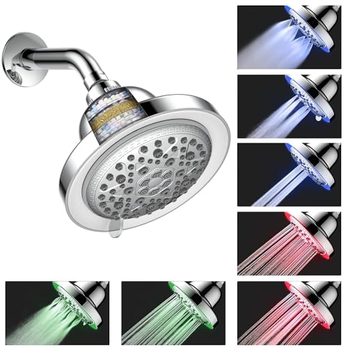 Image of ALTON FLT40520, 6-INCH, 7-Function, 15-Stage LED Shower Head Filter For Hard Water With Shower Arm and Flange | Water Softener For Bathroom | Silver