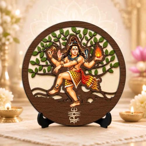 Image of Nataraj Shiv Ji Wooden Murti for Home Mandir, Prayer Room, Table Top Decor & Spiritual Gifting - 5x5 Inch