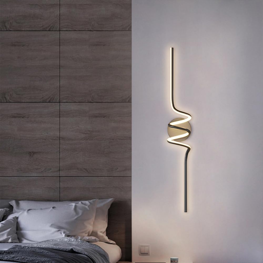 Nowoczesna czarna spiralna lampa ścienna, kinkiety LED do wnętrz, ciepłe światło 3000K, oświetlenie ścienne do schodów, salonu, sypialni, korytarza, połączenia i