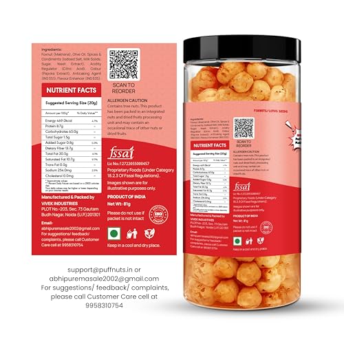 Image of Puffnuts COMBO of 4 Roasted and Flavoured Makhana | Healthy Snack | Namkeen Snacks | Puff Nuts | Gluten Free | Cholesterol Free | Protein Rich | Fiber Rich | With Calcium & Magnesium | Roasted in Olive Oil - 324g (Pack Of 4, Tangy Tomato, Jaggery & Sesame, Cream & Onion, Mexican Chipotle)