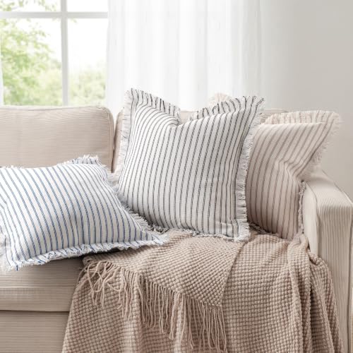 Image of ZWJD Throw Pillow Covers 16x16 Set of 2 Striped Pillow Covers with Fringe Chic Cotton Decorative Pillows Square Cushion Covers for Sofa Couch Bed Living Room Farmhouse Decor, (Black)