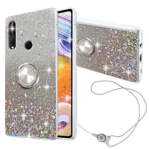 Nouxwerx for Huawei Y9 Prime 2019 Phone Case, Case for Honor 9X / P Smart Z Cute TPU Soft Slim Pink Cover for Girls Women with Ring Stand Strap Lanyard Case for Enjoy 10 Plus. (Silver)