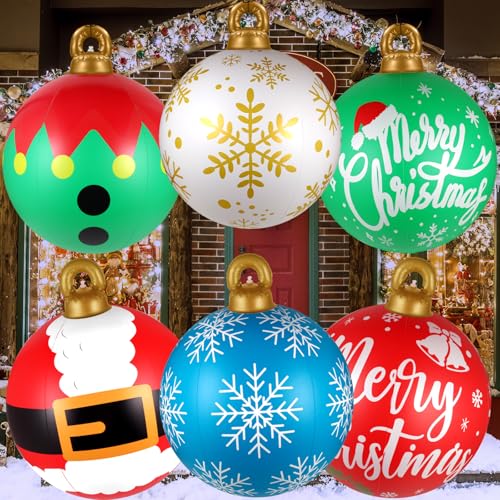 6 Pcs 24 Inch Inflatable Ornaments Balls Outdoor, Giant Inflatable Ornaments, Reusable Blow Up Christmas Ornaments, PVC Inflatable Christmas Balls Decorations for Yard | Tree | Lawn | Pool