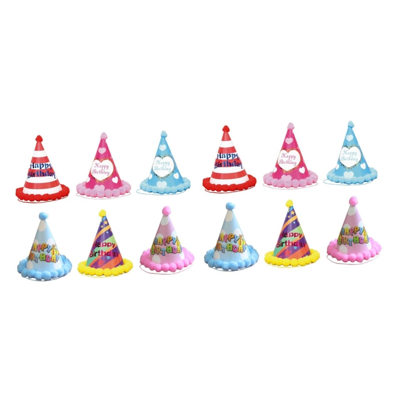 ifundom 12piezas Sombreros De Cumpleaños Pompones Para Niño Niña De Fiesta Infantil Decoración Divertida Para Cumpleaños Gorros De Fiesta Coloridos