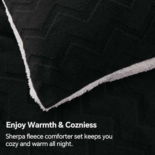 Image of BEDELITE Fluffy Sherpa Full Comforter Set,Black