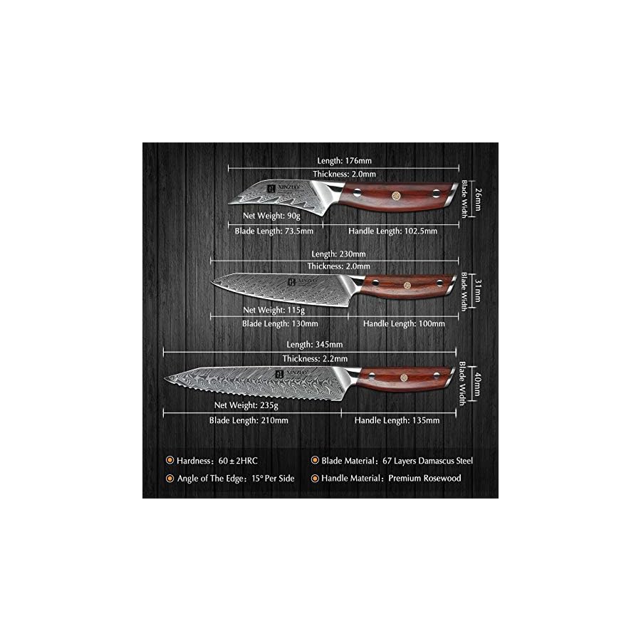 XINZUO 6-Piece Kitchen Knife Set with Magnetic Knife Holder,Damascus Steel Chef Knife Set and 16 Inch Walnut Wood Knife Magnetic Strips