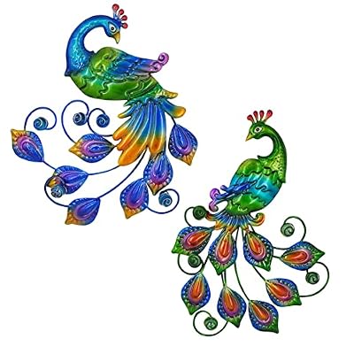 Tuokiuhn Metal Peacock Bird Wall Art Bird Wall Decor Outdoor Wall art Suitable for Outdoor Metal Wall Decorations for Patio Set of 2