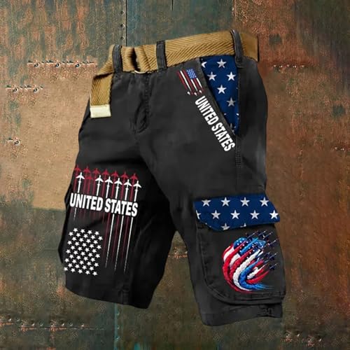Short Cargo Homme Multi-Poches Imprimé Stars and Stripes en Coupe Ample Légère