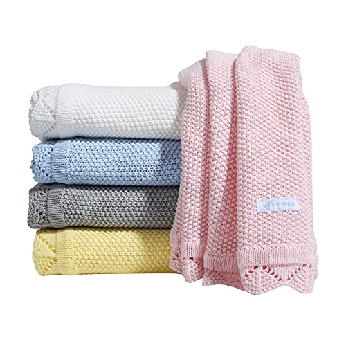 100% Cotton Baby Blanket Knit Lace Soft Warm Toddler Blanket, 30 X 40 Inches, Pink #TOP7