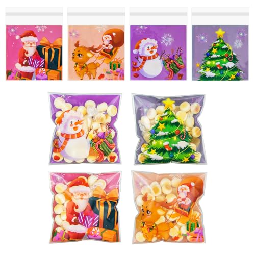 Christmas Cellophane Bags 100 Pcs Self Adhesive Christmas Cookie Bags Treat Bags Clear Christmas Candy Bags Plastic Gift Bags for Xmas Party Favors Baking Sweets Goodies Bag Y7SDZZD
