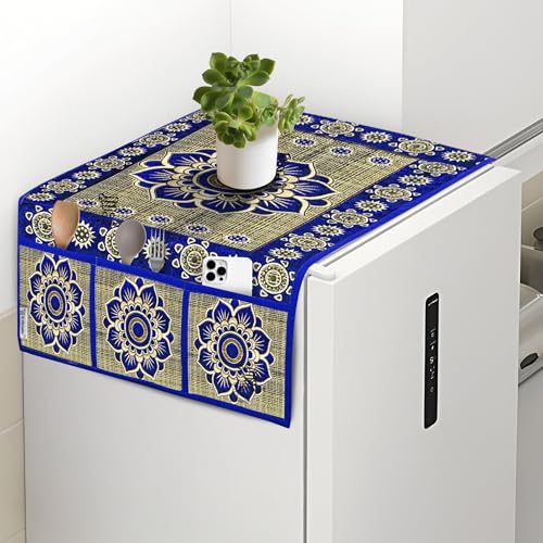 Image of Polyester 3-Layered Fridge Top Cover /Refrigerator Cover With 6 Utility Pockets (Color-Blue, Size-39x21 Inches)