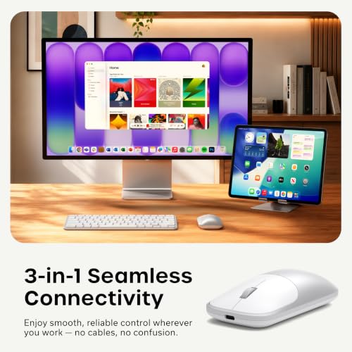 Image of Satechi Slim EX Wireless Mouse, Multi-Device Bluetooth & 2.4GHz Connection for macOS, Windows, iPadOS, and Android, Quiet Clicks, Anodized Aluminum Shell, USB-C Rechargeable Battery, Silver | Quiet clicks, anodized aluminum shell, rechargeable battery, for macOS, Windows, iPadOS, Android