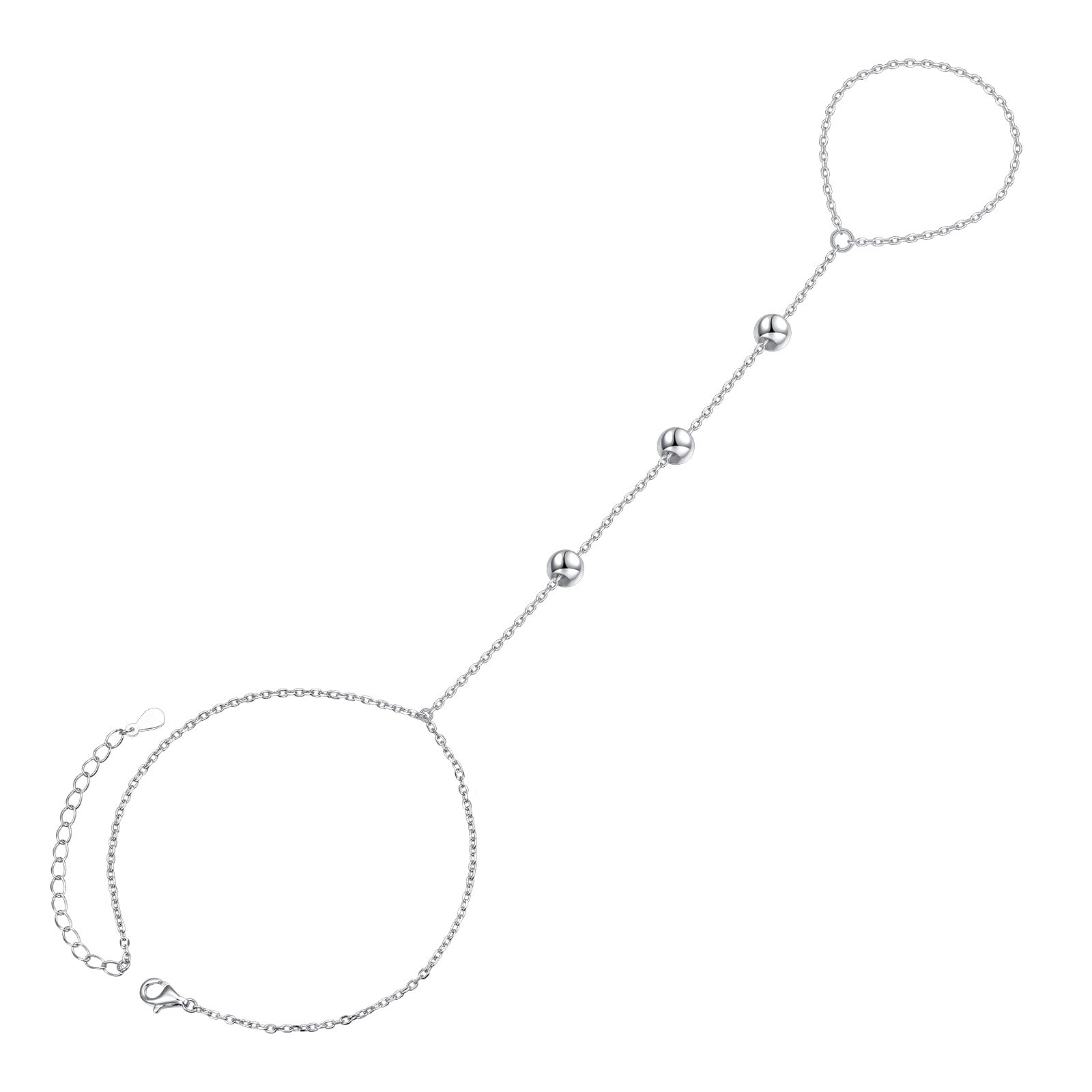 Alphm S925 Sterling Silver Finger Ring Bracelet Hand Harness Adjustable Chain Set for Women