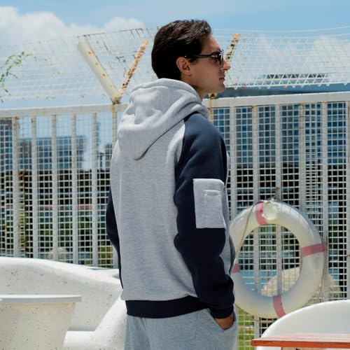 Men's Hoodie Novelty Color Block Pullover Hooded Collar Drawstring Hoodies Sweatshirt with Pocket3