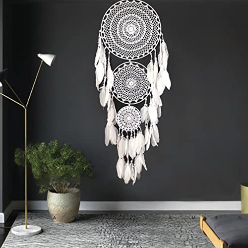 Dream Catcher Boho Extra Grande con Macramé y Plumas Blancas para Decoración de Pared 5