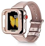 PEAK ZHANG Compatible with Apple Watch Band 38mm/40mm 42mm/44mm Women Men Leather Replacement Strap with Series 4/3 Rose Gold Clasp for iWatch Series 4,3,2,1 (Champagne Gold, 38mm 40mm S/M)