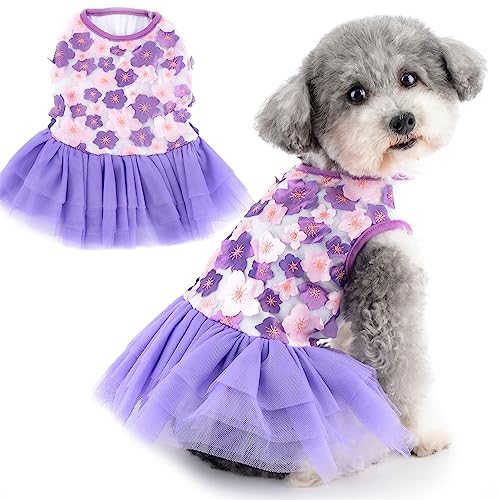 Zunea Vestidos de encaje floral para perros pequeños y niñas, vestido de princesa de verano lindo chaleco floral para cachorros, falda tutú, fiesta de cumpleaños, vestido de boda, suave, transpirable,
