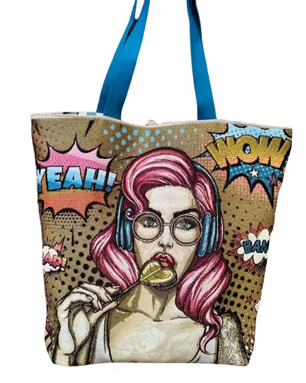 sac cabas en tissu jacquard, motif LOLIPOP, création fait main et fabrication française, idée...