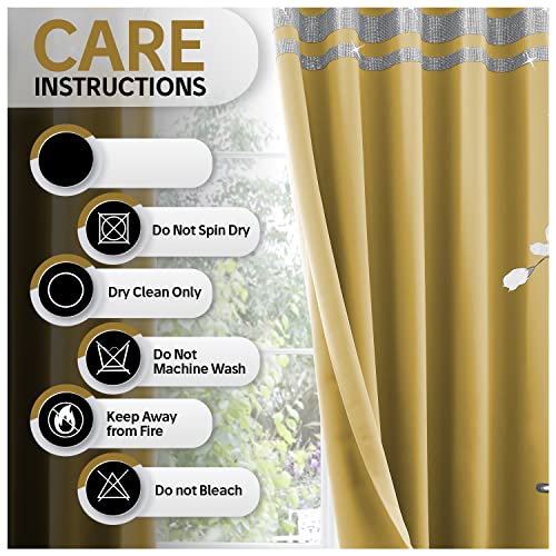 GC GAVENO CAVAILIA Kendal Diamante Blackout Curtain Pair, Eyelet Thermal Insulated Bedroom Curtains With Tie Backs, Ochre - Image 4