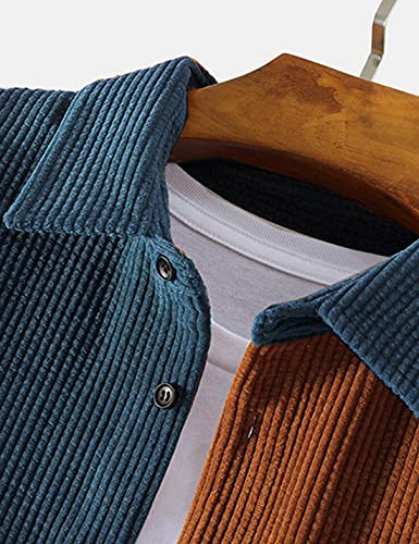 UANEO Mens Shacket Patchwork Long Sleeve Button Down Corduroy Shirts for Men3