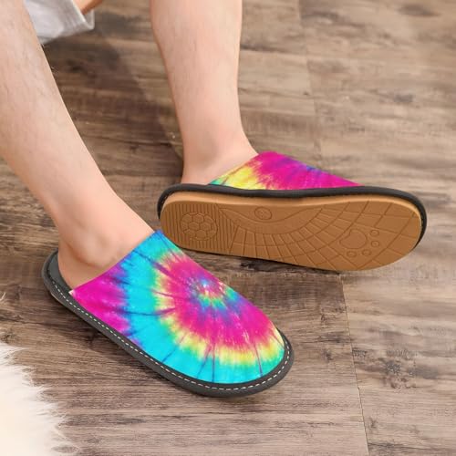 visesunny Women Men's Fuzzy Slippers Plush Warm Winter Tie Dye Colorful Rainbow Cozy House Slippers Comfy Indoor Shoes4