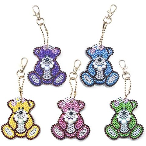 ZZDXL Diamond Painting Kits for Kids Keyrings Cute Bear Diamond Art Keyring Kits 5D DIY Diamond Painting Full Kit for Adults, Key Chains Pendant for Women Purse Backpack Handbag Cover