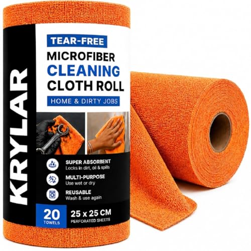 Image of Orange 4Roll Microfiber Cleaning Cloth 80 Sheet 16000+Times Washable&Reusable 10X-Cheaper Than Paper Kitchen Towel Soft&Highly Absorbent Tearable Lint-Free,Streak-Free MultipurposeUse for Home
