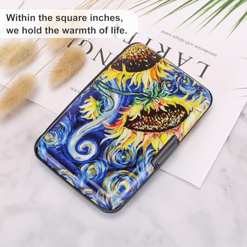 Image of ELFISH Mini RFID Aluminum Wallet Credit Cards Holder Business Card Case Metal ID Case for Men Women (Sun flower)