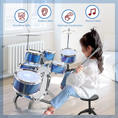 Kids Drum Set For Toddlers 1-3 (15-Piece), Drum Set For Kids Age 3-5-7-9, Musical Toys For Boys Girls, Drum Kit Instrument For Beginner Music Practice W/ 4 Lights, 6 Drums, 2 Cymbals... #TOP4