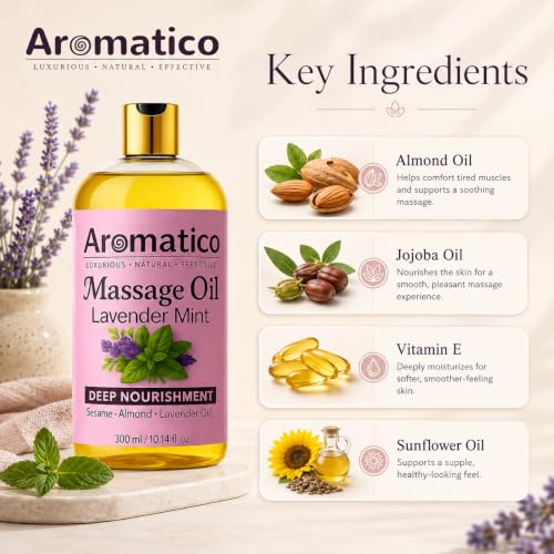 Image of AROMATICO - Lavender Mint Massage Oil. Seductive, Sensual Oil for Date Nights. Intimate, Romantic Massage Oil for Couples. Non-sticky Formula, 100% Natural - 300ml Pack of 2