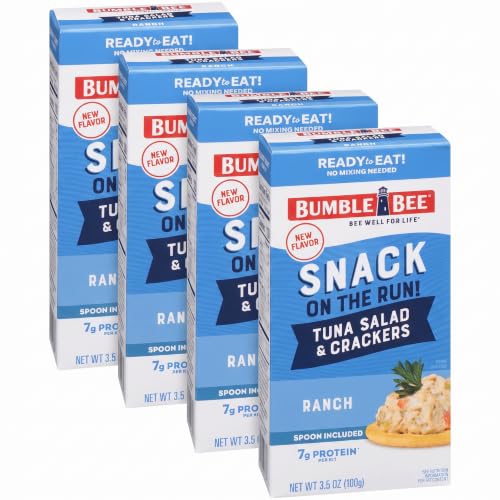 Bumble Bee Snack On The Run Ranch Tuna Salad with Crackers Kit - Ready to Eat Protein Snack Pack - 8g Protein per Box - Wild Caught MSC Certified Tuna (Pack of 4)